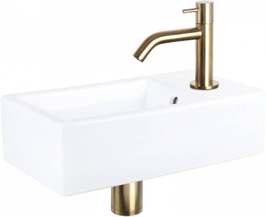 Differnz Force fonteinset 40x22x11.5cm Rechthoek 1 kraangat Gebogen matte goude kraan Keramiek Wit 38.400.58