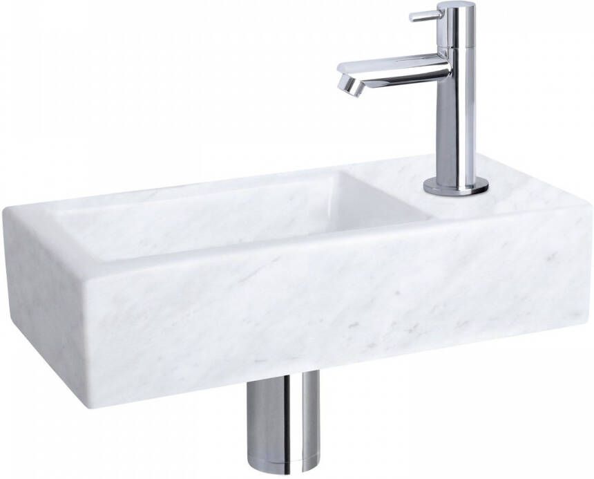 Differnz Helios fonteinset 37.5x18.5x9.5cm Rechthoek 1 kraangat Recht chromen kraan Mineraalsteen Marmer 38.401.36