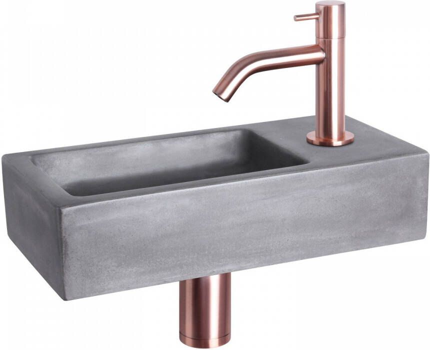 Differnz Ravo Fonteinset Beton donkergrijs kraan gebogen rood koper 38.5x18.5x9cm 38.401.03