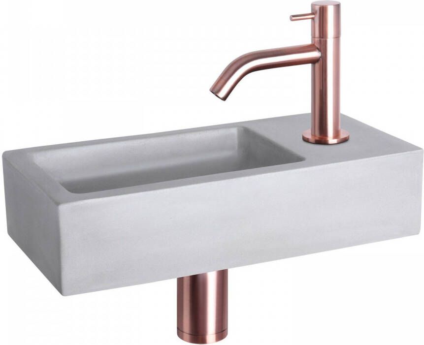 Differnz Ravo fonteinset 38.5x18.5x9cm Rechthoek 1 kraangat Gebogen koperen kraan Beton Grijs 38.005.16 - Foto 2