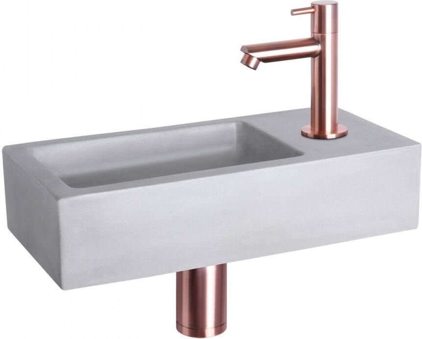 Differnz Ravo fonteinset 38.5x18.5x9cm Rechthoek 1 kraangat Recht koperen kraan beton lichtgrijs 38.005.19