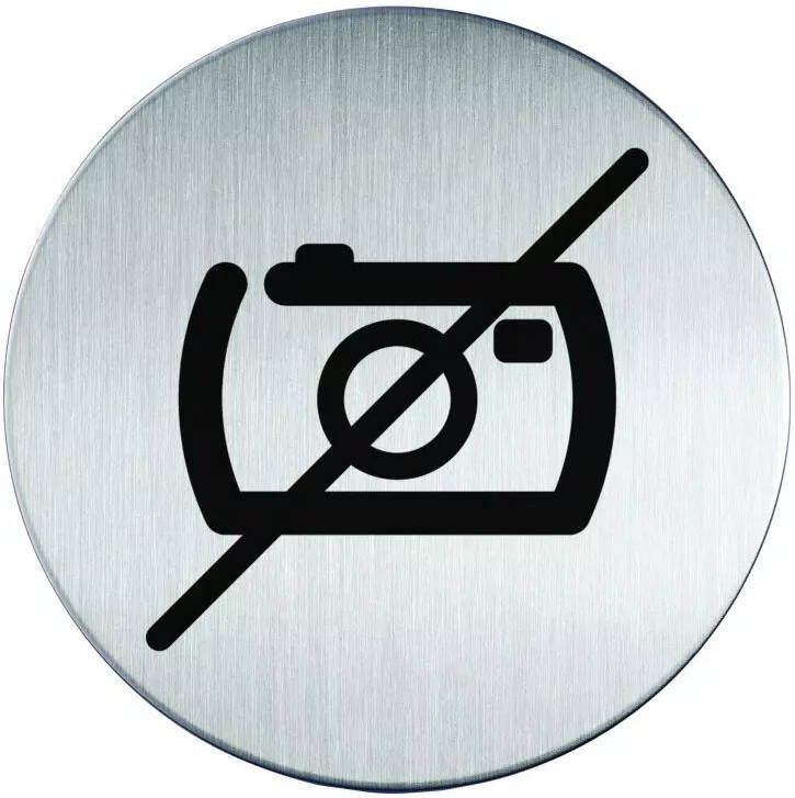 Novioproducts Pictogram zelfklevend rond geen foto&apos;s RVS