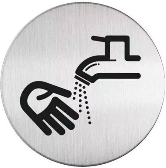 Novioproducts Pictogram zelfklevend rond handen wassen RVS