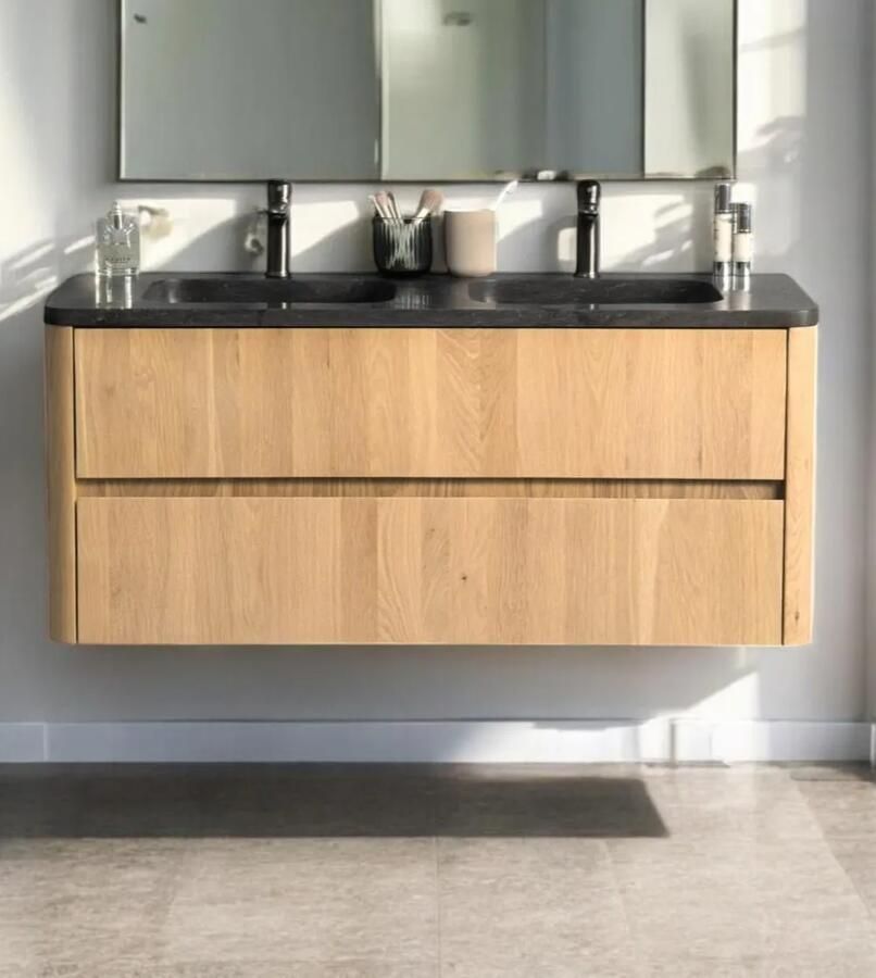 B-Stone Branson badkamermeubel eiken met natuurstenen dubbele wastafel 120cm