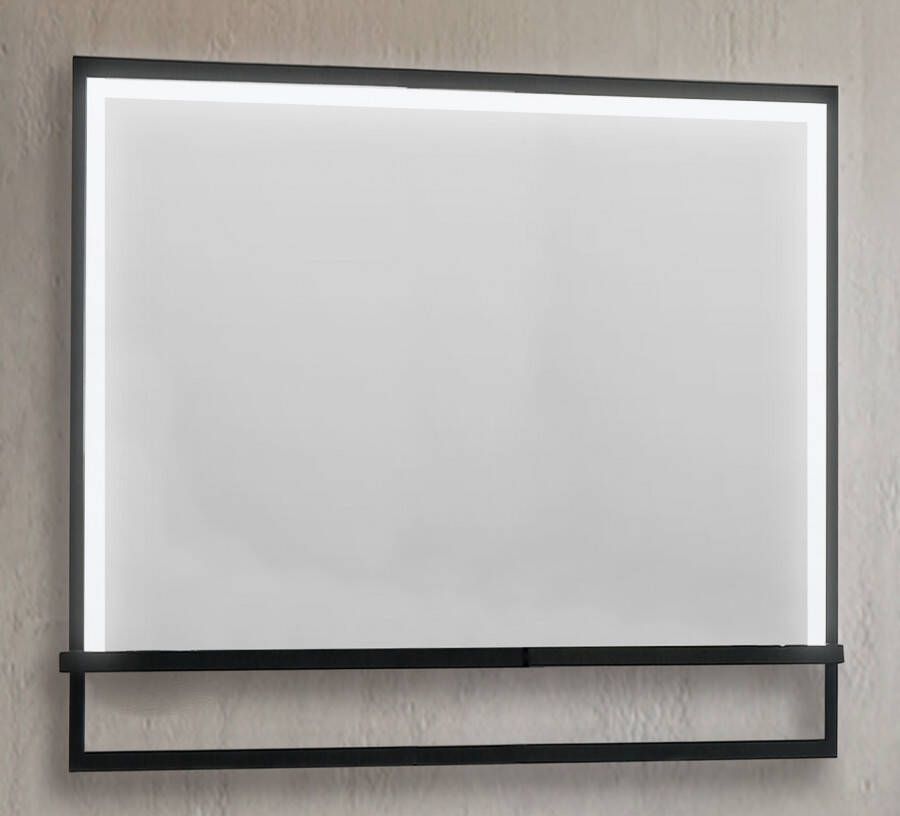 B-Stone Saval zwart RVS spiegel met LED-verlichting en spiegelverwarming 100x70cm
