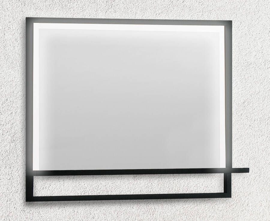 B-Stone Saval zwart RVS spiegel met LED-verlichting en spiegelverwarming 80x70cm