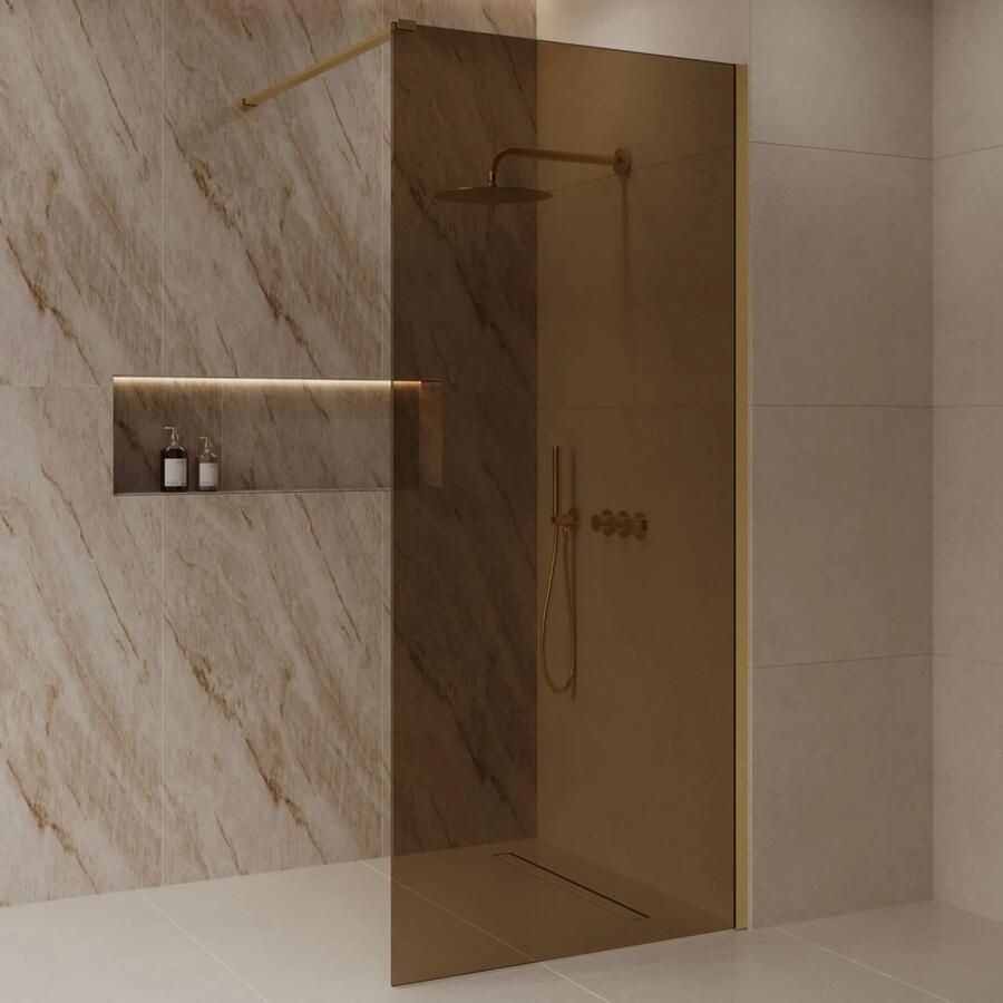 Best Design Dalis inloopdouche 120cm geborsteld messing met amber glas