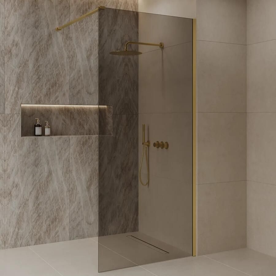 Best Design Dalis inloopdouche 100cm geborsteld messing met mokka glas