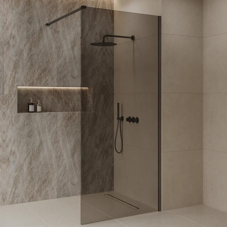 Best Design Dalis inloopdouche 100cm gunmetal met mokka glas