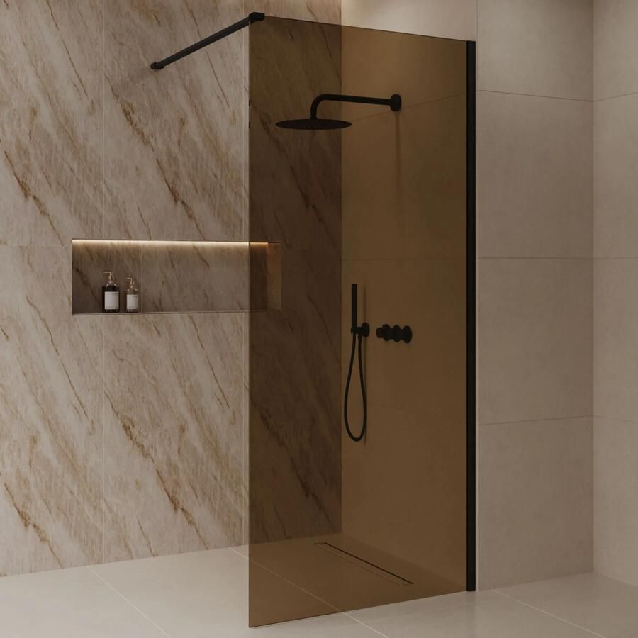 Best Design Dalis inloopdouche 100cm zwart met amber glas