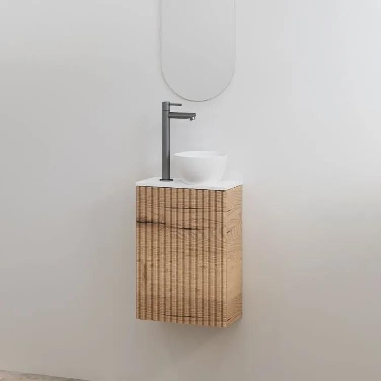 Best Design Mali ribbel toiletmeubel eiken met wit mat meubelblad