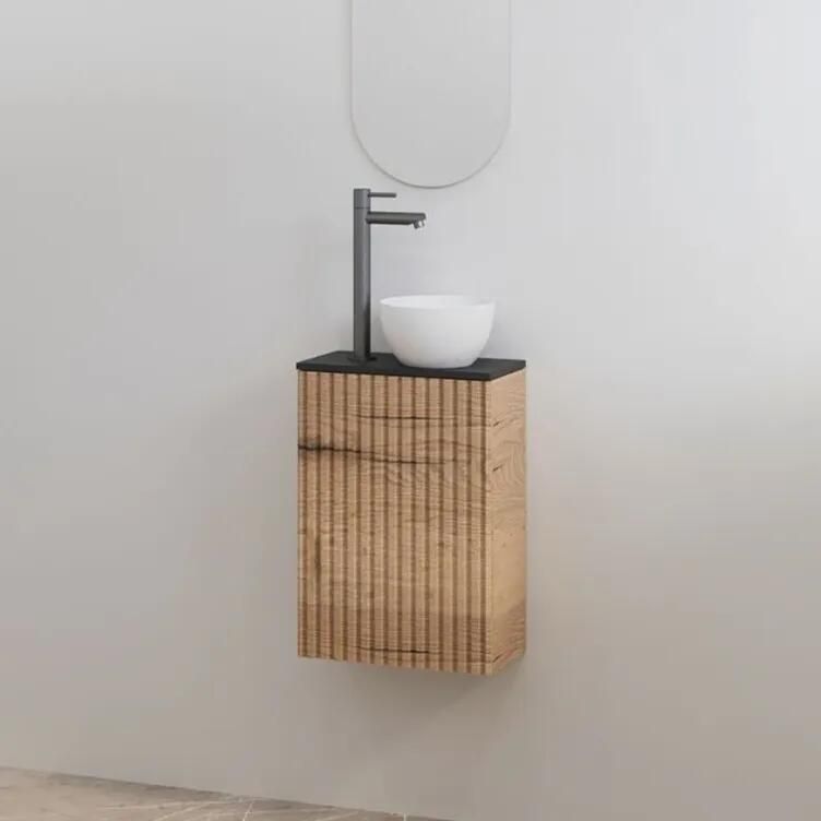 Best Design Mali ribbel toiletmeubel eiken met zwart mat meubelblad