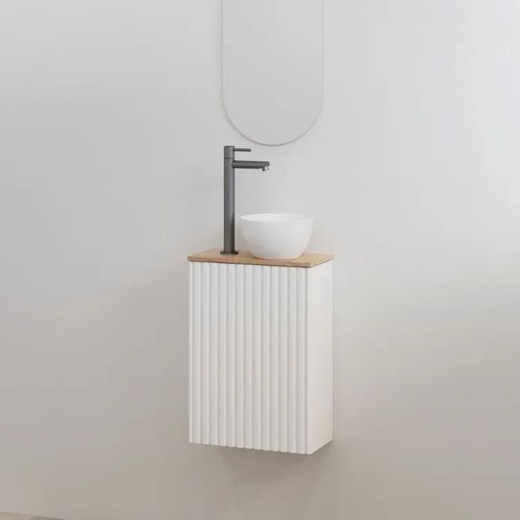 Best Design Mali ribbel toiletmeubel wit mat met eiken meubelblad