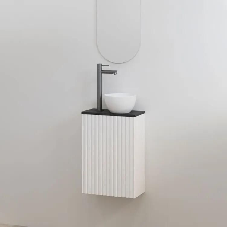 Best Design Mali ribbel toiletmeubel wit mat met zwart mat meubelblad