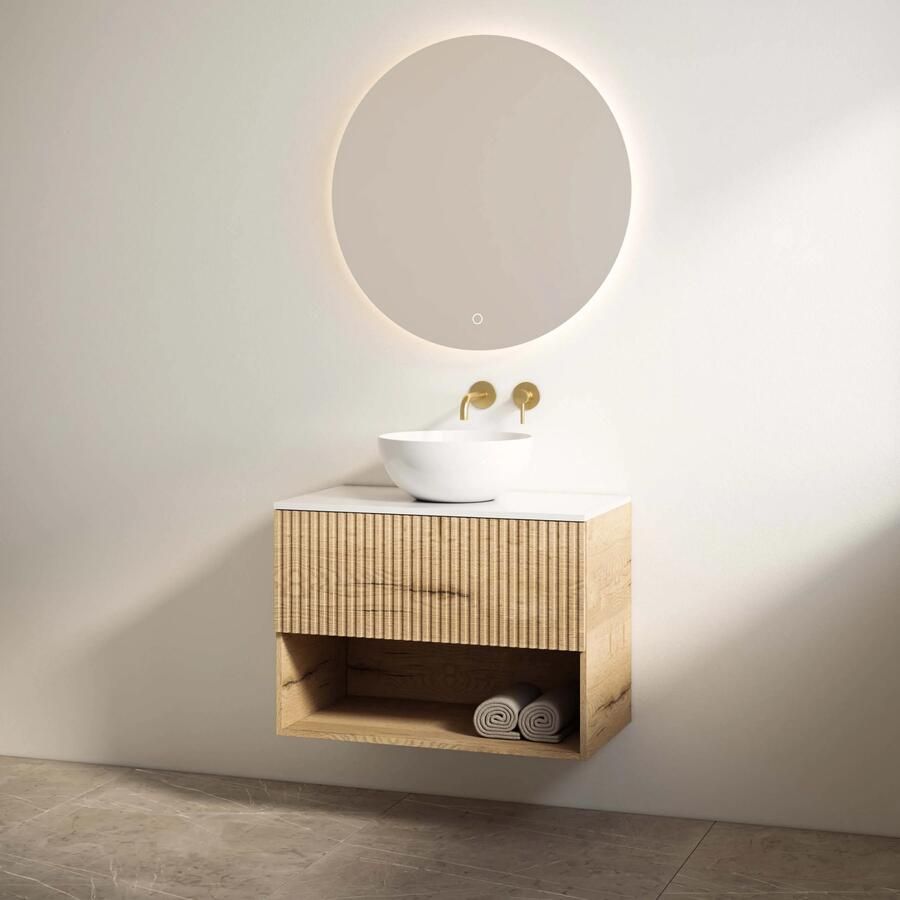 Best Design Rigatti badmeubel 100cm eiken met ribbelfront en wit glans topblad