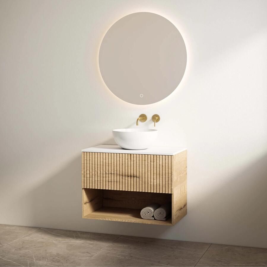 Best Design Rigatti badmeubel 100cm eiken met ribbelfront en wit mat topblad