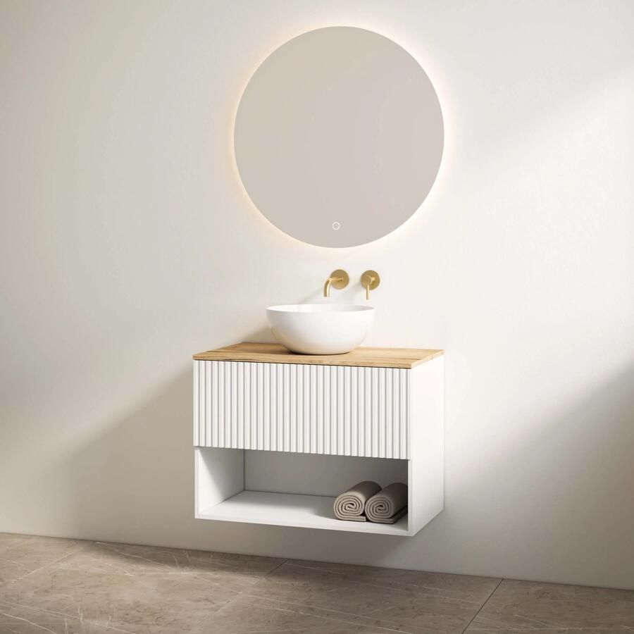 Best Design Rigatti badmeubel 100cm wit mat met ribbelfront en eiken topblad