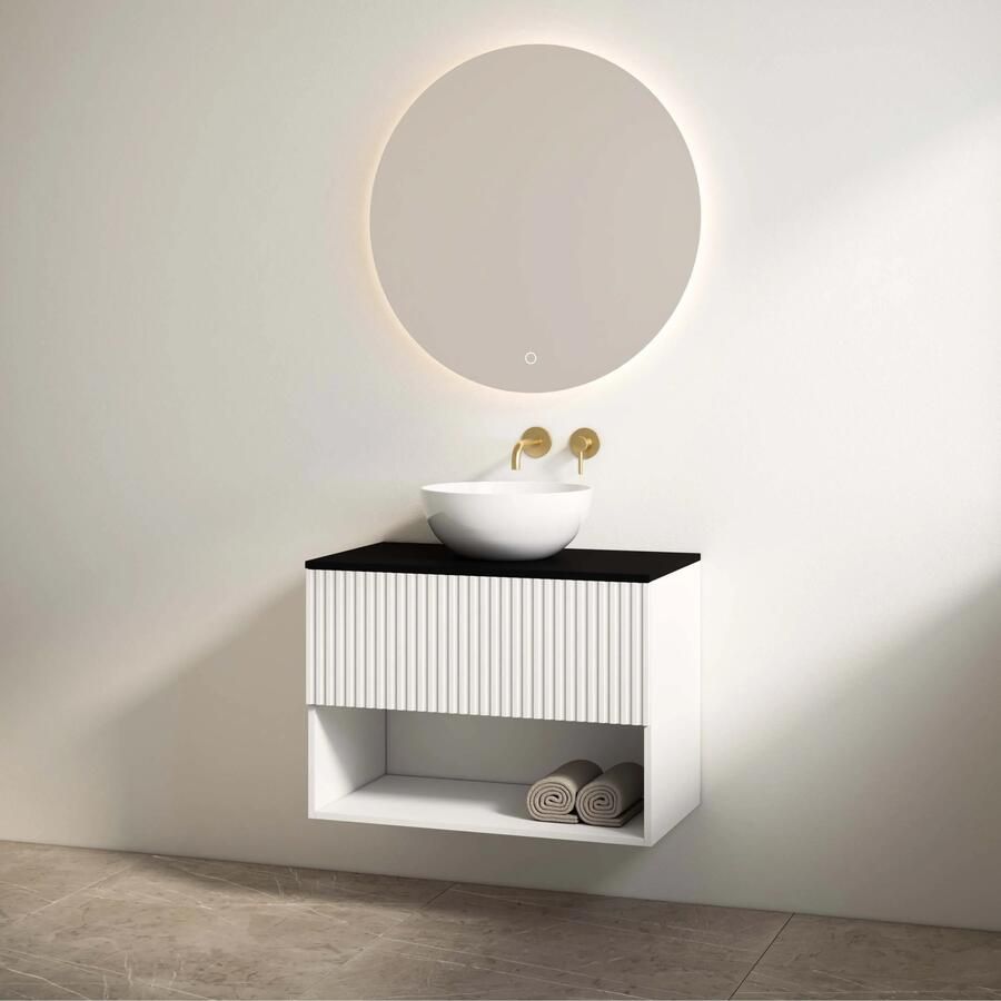 Best Design Rigatti badmeubel 100cm wit mat met ribbelfront en zwart mat topblad