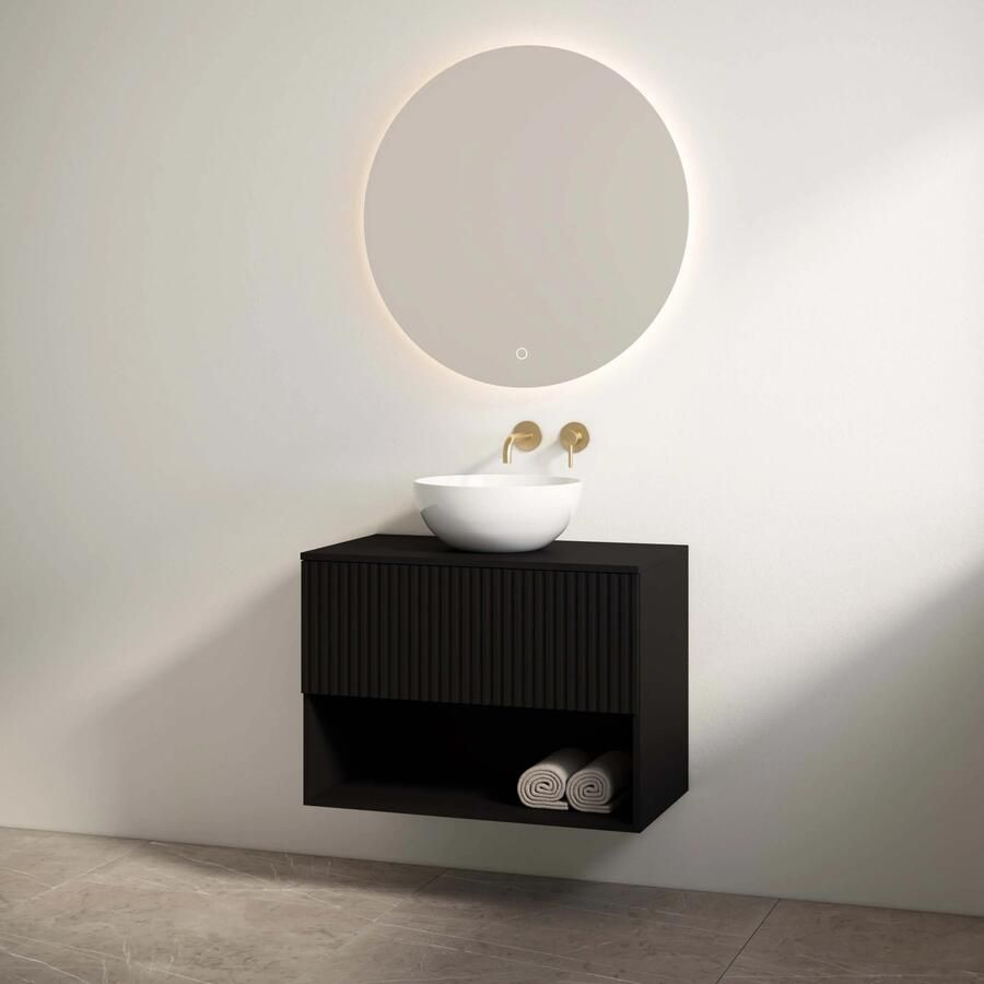 Best Design Rigatti badmeubel 100cm zwart mat met ribbelfront en zwart mat topblad