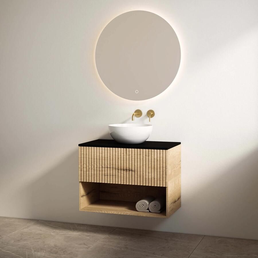 Best Design Rigatti badmeubel 100cm eiken met ribbelfront en zwart mat topblad