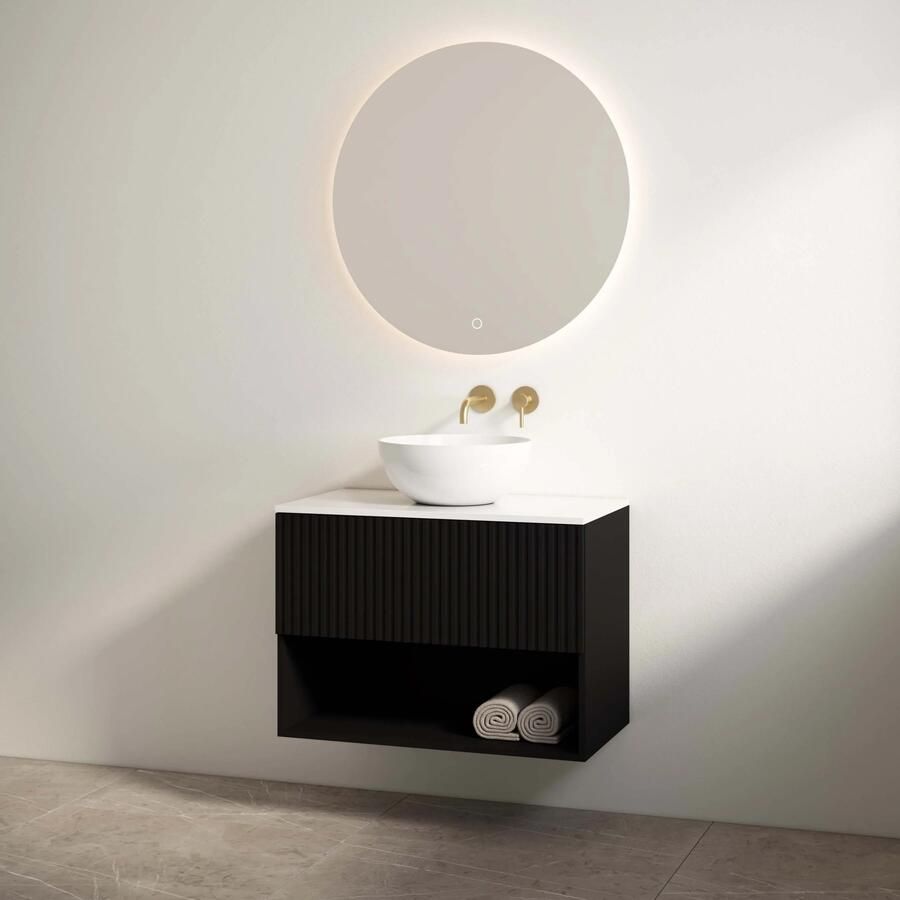 Best Design Rigatti badmeubel 100cm zwart mat met ribbelfront en wit glans topblad