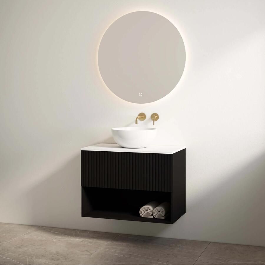 Best Design Rigatti badmeubel 100cm zwart mat met ribbelfront en wit mat topblad