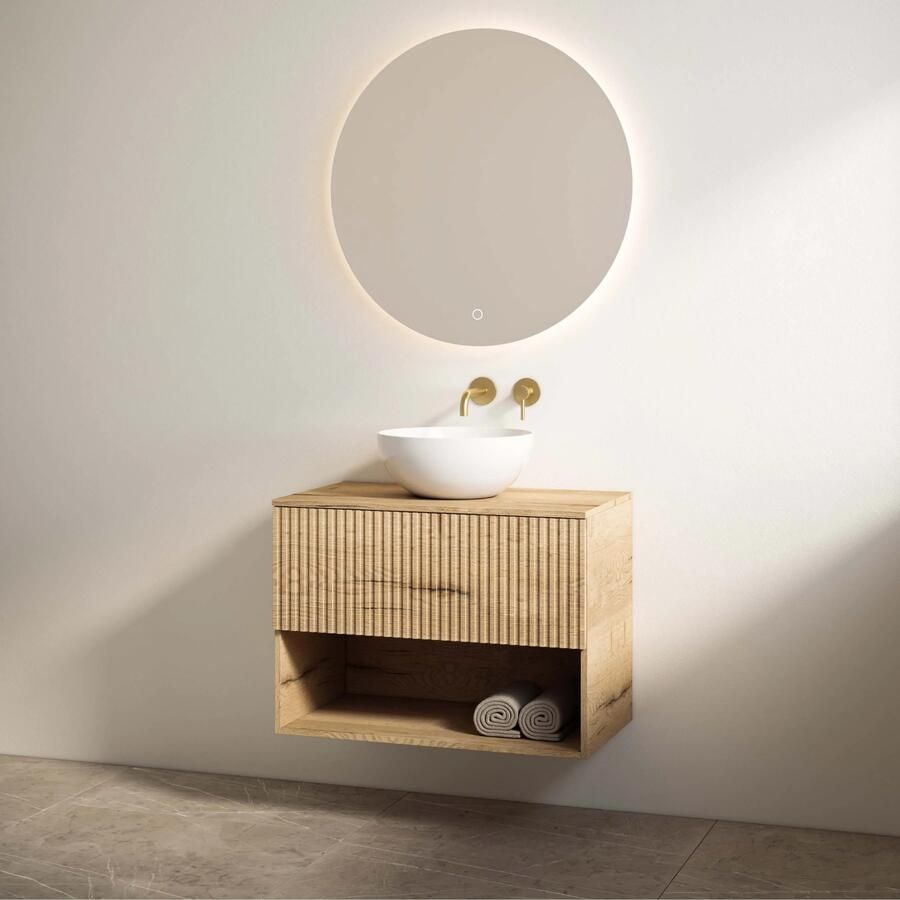 Best Design Rigatti badmeubel 100cm eiken met ribbelfront en eiken topblad