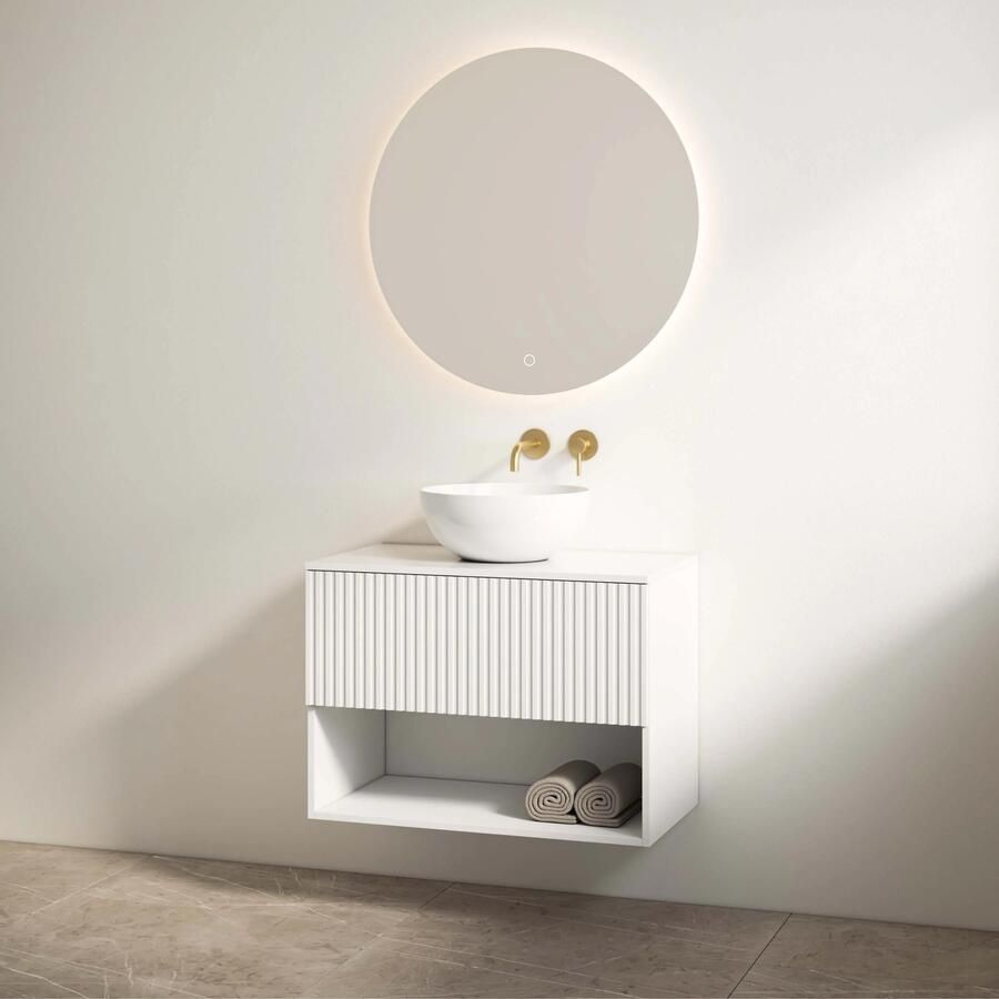 Best Design Rigatti badmeubel 100cm wit mat met ribbelfront en wit glans topblad