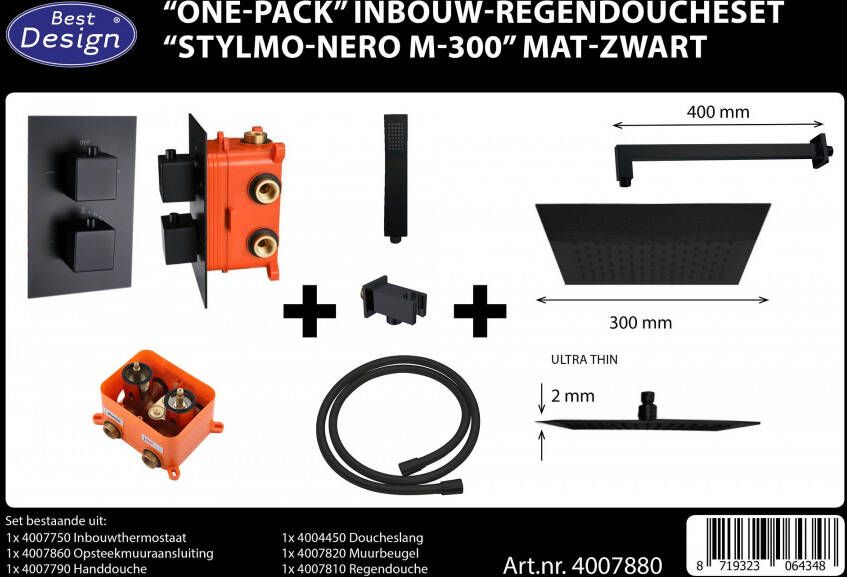 Best Design Best-Design Stylmo Nero M-300 inbouw regendouche set mat zwart