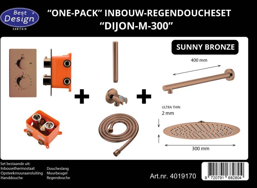 Best Design Dijon inbouw regendouche set 30cm brons