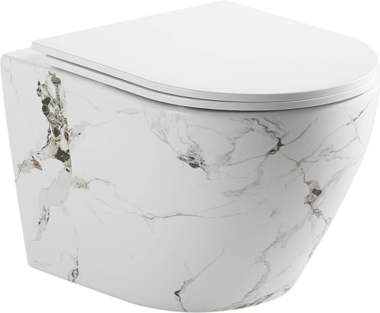 Best Design Zeus randloos toilet wit marmer met softclose zitting wit glans