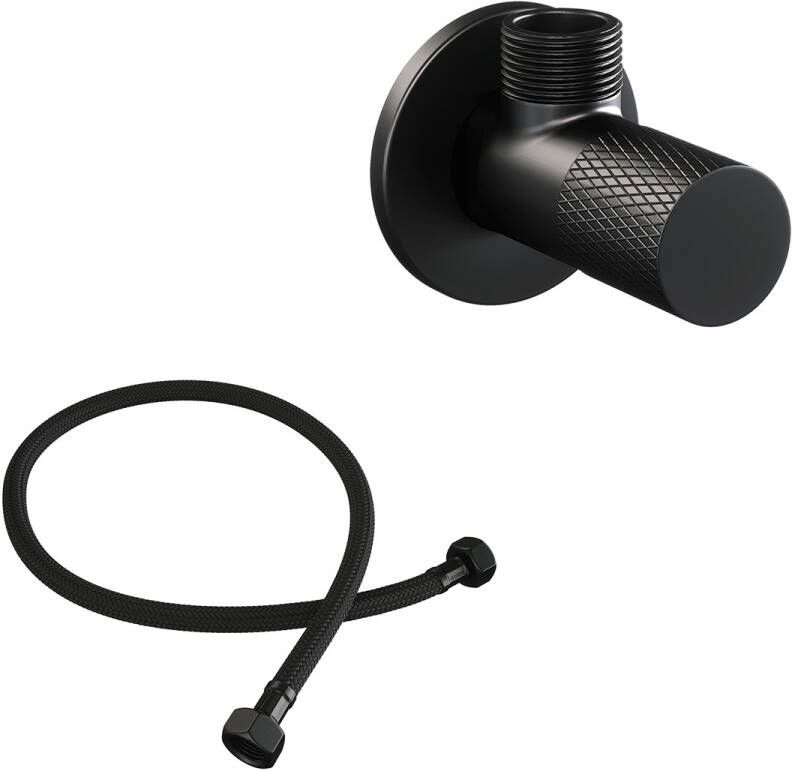 Brauer Black Carving hoekstopkraan compleet met slang mat zwart