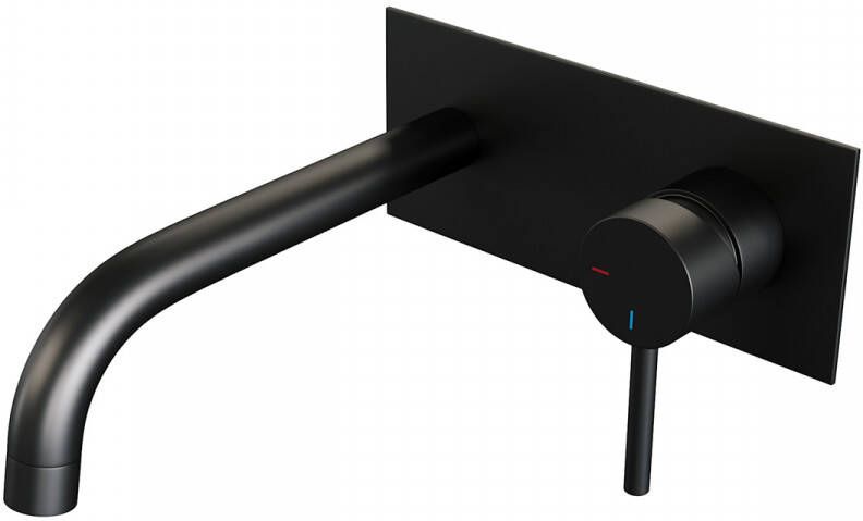 Brauer Black Edition Wastafelmengkraan inbouw gebogen uitloop links hendel lang smal afdekplaat model A 1 mat zwart 5-S-004-B2