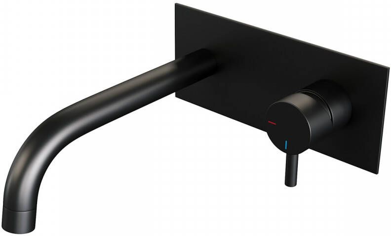 Brauer Black Edition Wastafelmengkraan inbouw gebogen uitloop links hendel kort smal afdekplaat model B 1 mat zwart 5-S-004-B5