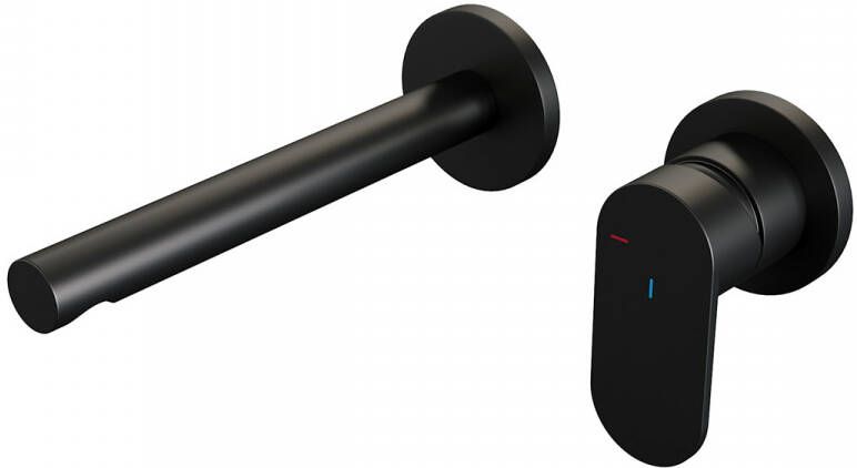 Brauer Black Edition Wastafelmengkraan inbouw rechte uitloop links brede platte gladde hendel model C 1 mat zwart 5-S-004-S3-65