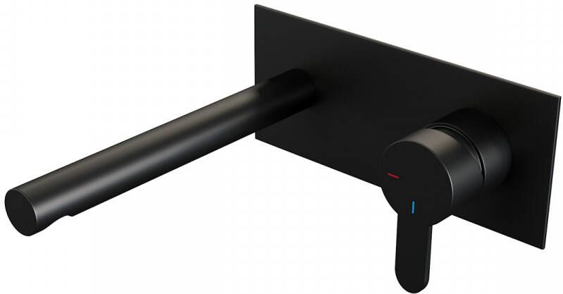 Brauer Black Edition Wastafelmengkraan inbouw rechte uitloop links hendel plat smal afdekplaat model D 1 mat zwart 5-S-004-S4