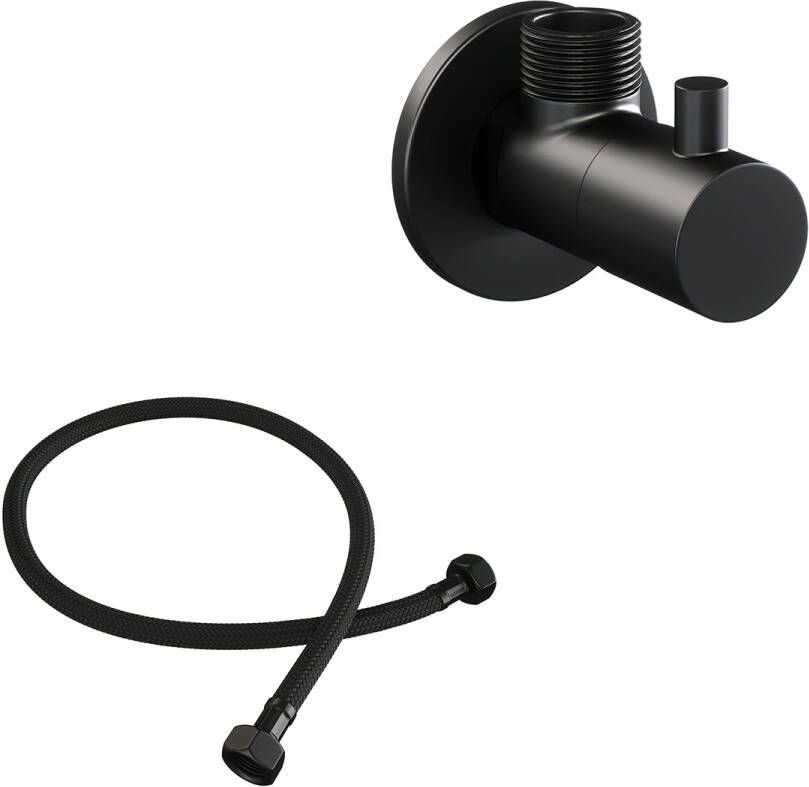 Brauer Black Edition hoekstopkraan compleet met slang mat zwart