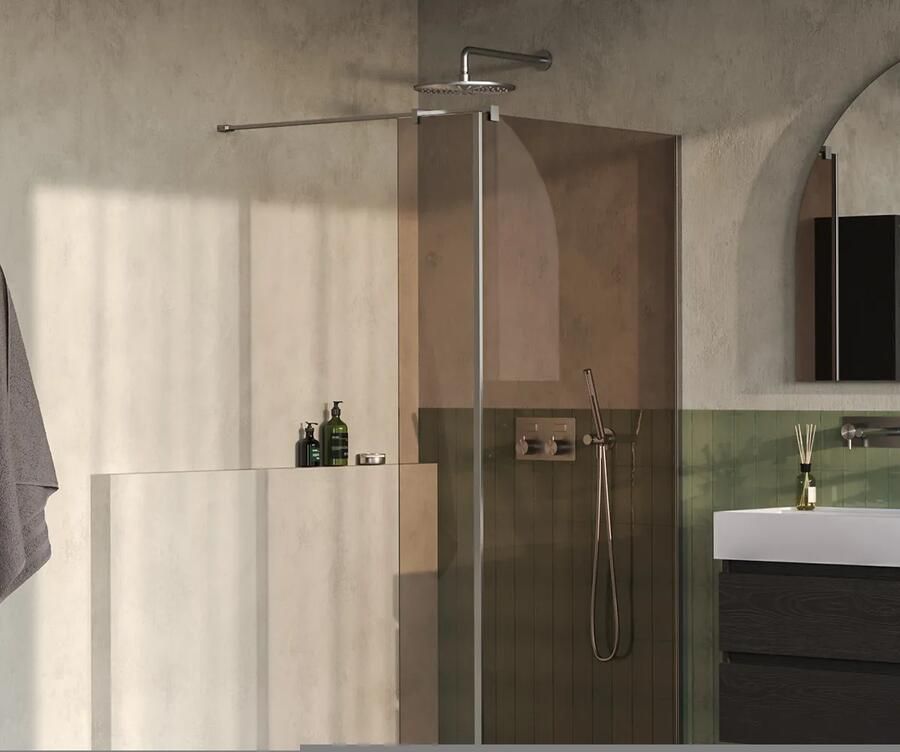 Brauer Oblivion inloopdouche bronsglas 100cm met 30cm zijwand RVS geborsteld PVD