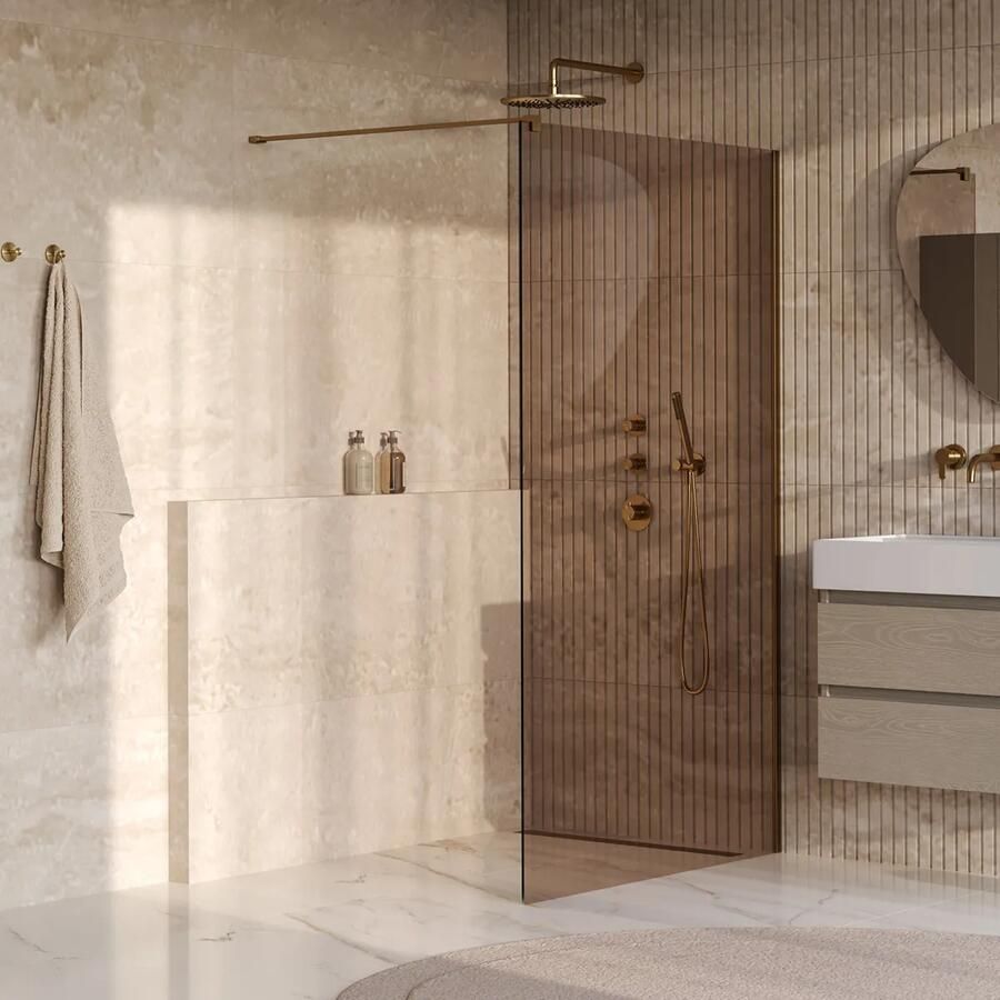 Brauer Oblivion inloopdouche bronsglas 120cm messing geborsteld PVD