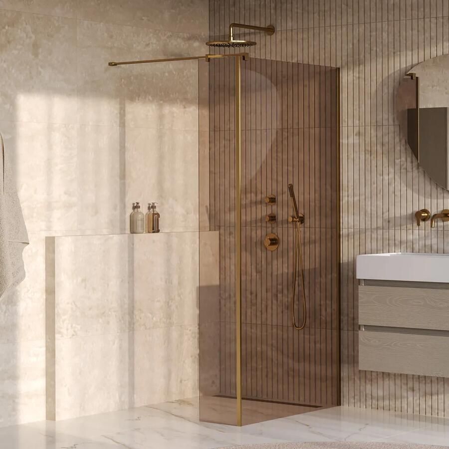 Brauer Oblivion inloopdouche bronsglas 120cm met 30cm zijwand messing geborsteld PVD