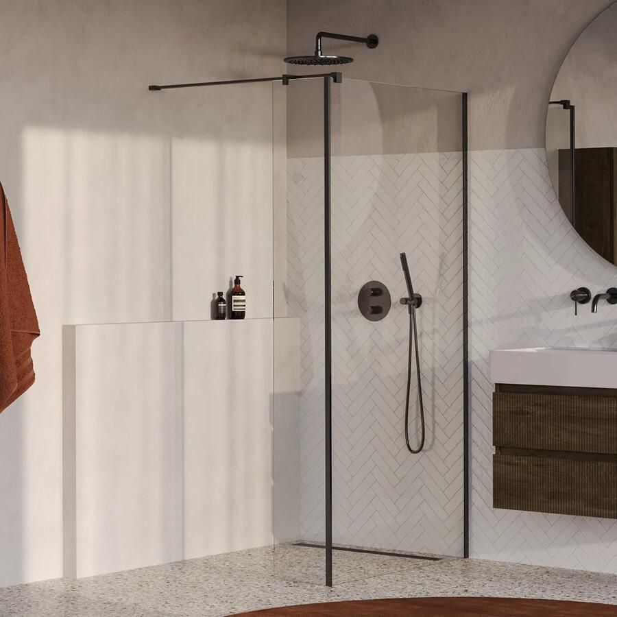 Brauer Oblivion inloopdouche helder glas 90cm met 40cm zijwand gunmetal geborsteld PVD