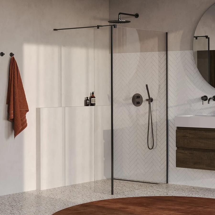 Brauer Oblivion inloopdouche helder glas 120cm met 40cm zijwand gunmetal geborsteld PVD