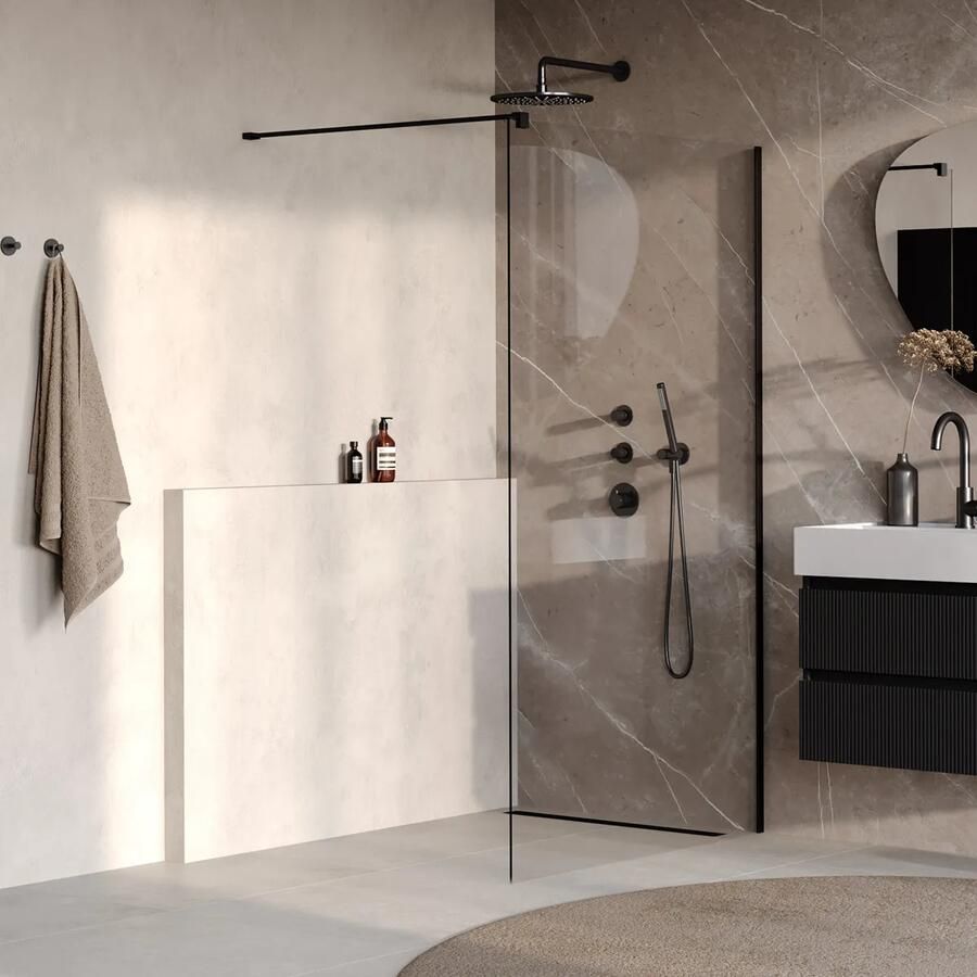 Brauer Oblivion inloopdouche helder glas 110cm zwart mat