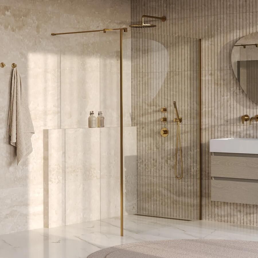 Brauer Oblivion inloopdouche helder glas 130cm met 30cm zijwand messing geborsteld PVD