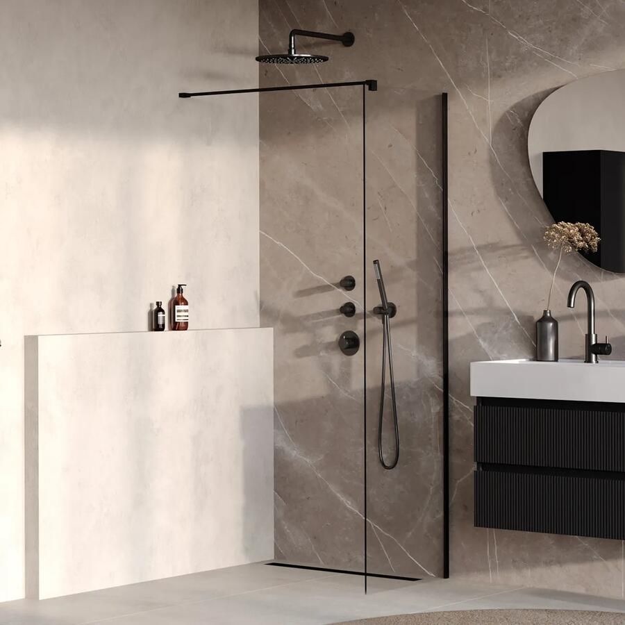 Brauer Oblivion inloopdouche helder glas 50cm zwart mat