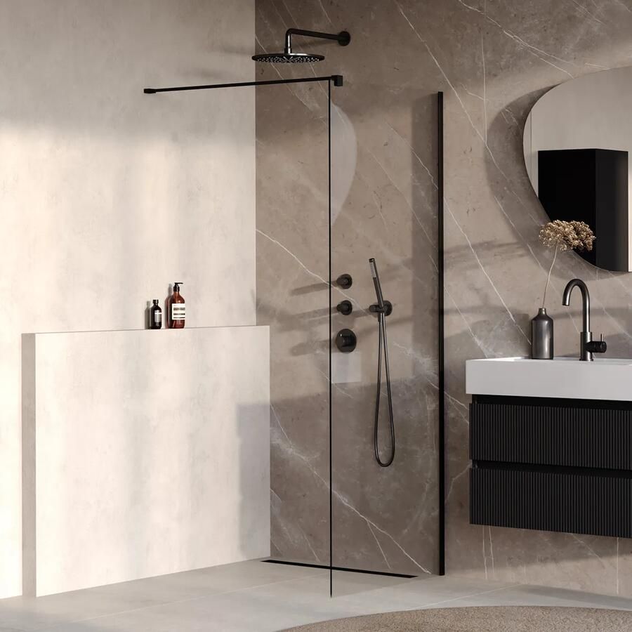 Brauer Oblivion inloopdouche helder glas 70cm zwart mat