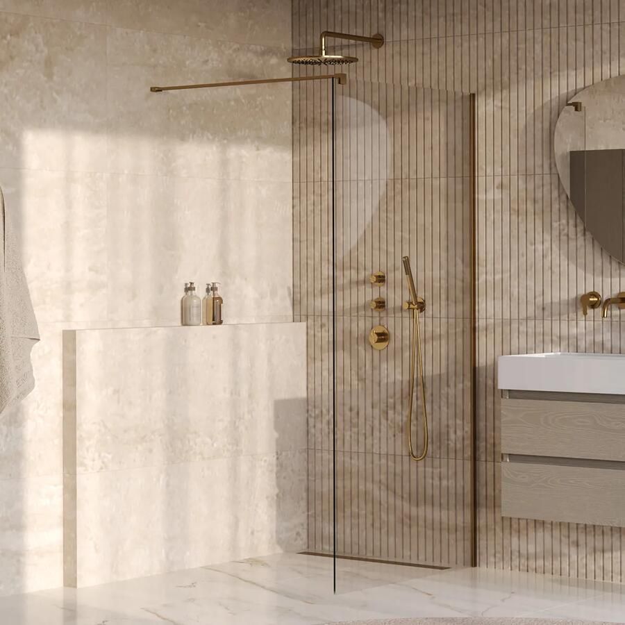 Brauer Oblivion inloopdouche helder glas 90cm messing geborsteld PVD