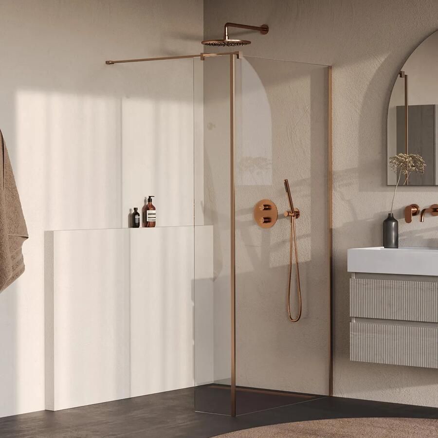 Brauer Oblivion inloopdouche helder glas 90cm met 40cm zijwand koper geborsteld PVD