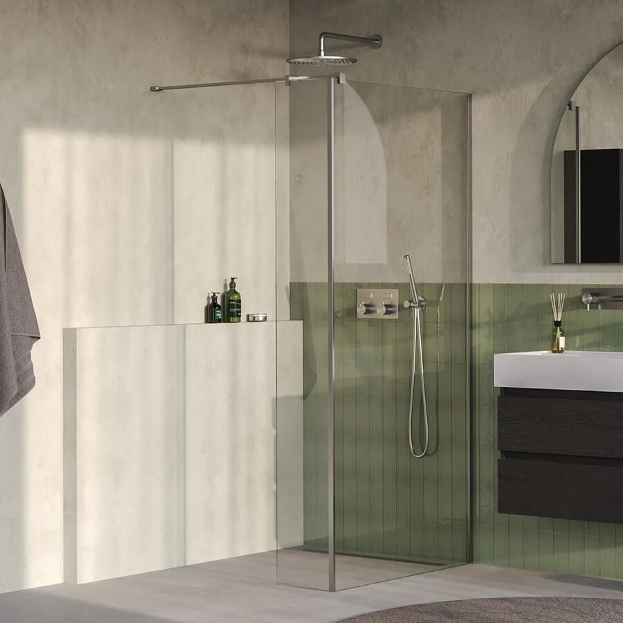 Brauer Oblivion inloopdouche helder glas 90cm met 40cm zijwand RVS geborsteld PVD