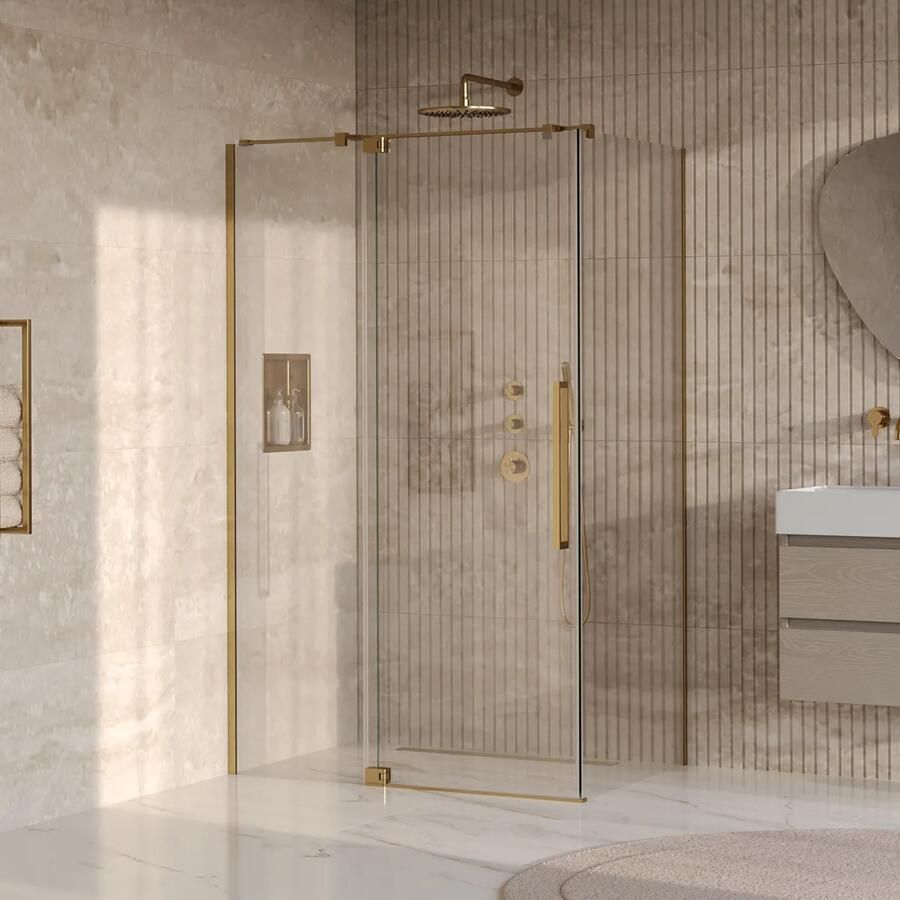 Brauer Stellar douchecabine met draaideur 120x90cm messing geborsteld PVD